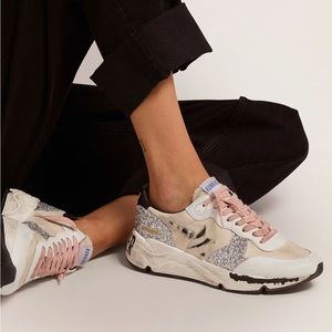 Golden Goose running sole with cream-colored upper and zebra print print skin